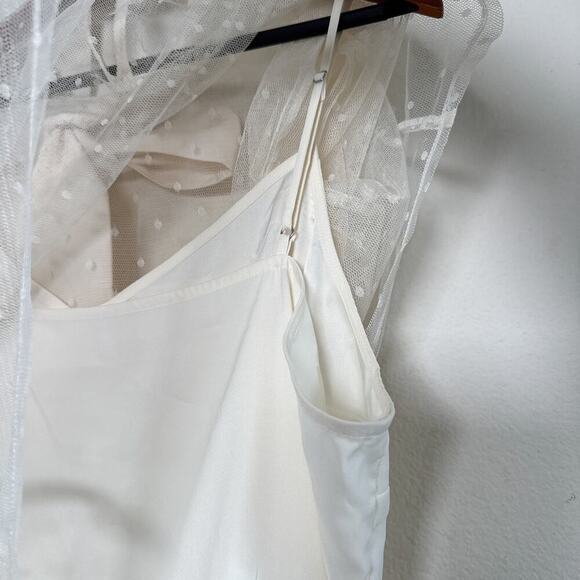 Express Ivory Sheer Swiss Dot Mesh Bow Tie Blouse Long Sleeve Top XL - Picture 7 of 9